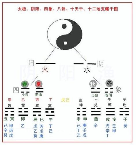 太极,阴阳,四象,八卦,十天干,十二地支藏干图