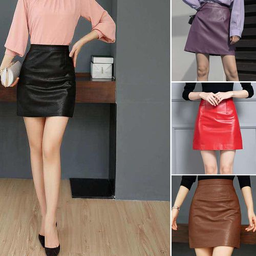 2020新款小皮裙女显高高腰a字裙包臀短裙子一步裙黑色