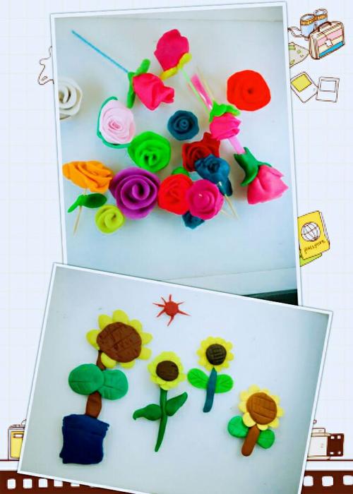 这是孩子们用橡皮泥在纸上做的画,其中一个孩子在自己制作的