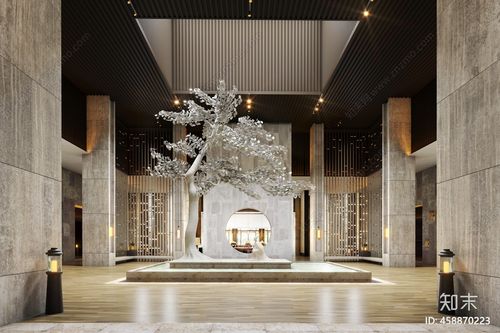 新中式酒店大堂3d模型下载【id:458870223】