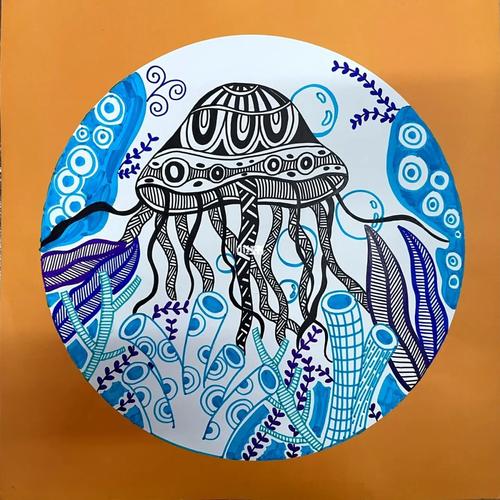 彩色线描画～_海马公园_线描_水母_潮流_潮流艺术