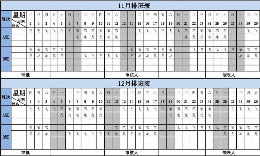 排班表标准格式