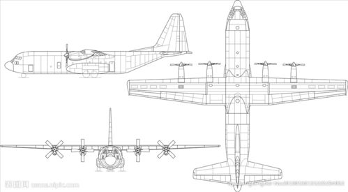 美c130战术运输机矢量三视图图片