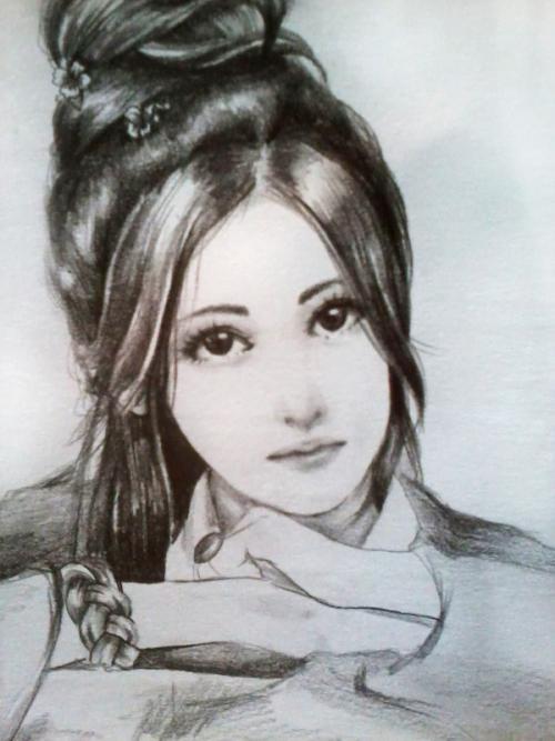 铅笔手绘古装女子彩铅手绘 古风柔美|绘画习作|插画|薄荷味的笑