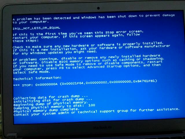 苹果笔记本win7蓝屏