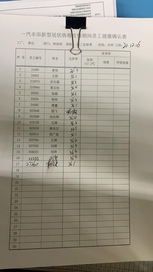 体温测量记录表点检