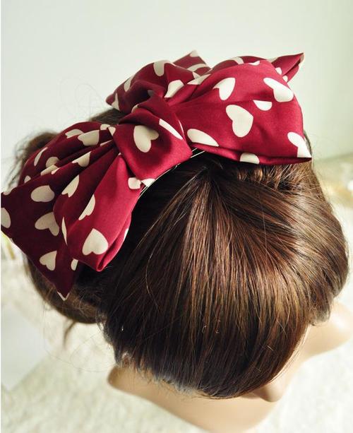 韩版头饰品出口订单超大蝴蝶结发夹超仙爱心波点弹簧夹一字夹发卡