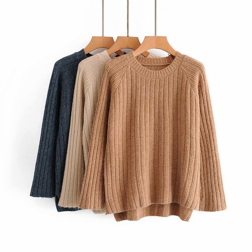 2020秋季外贸代发女装竖条圆领针织套头毛衣女