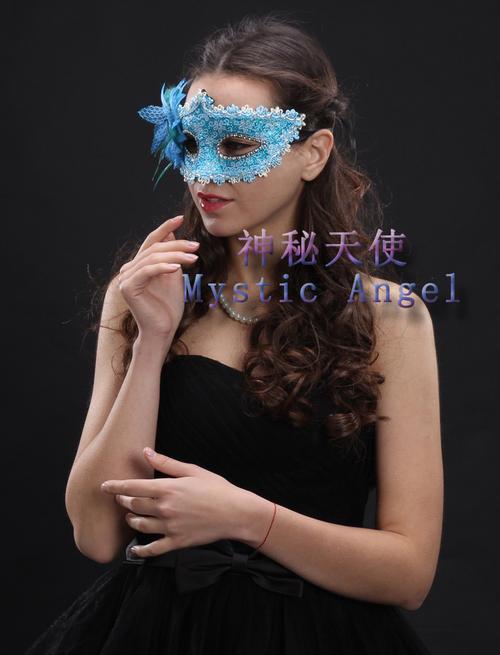 神秘天使万圣节面具圣诞节化妆舞会派对表演侧花半脸假面具眼罩