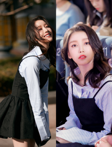 与姜贞羽一样用短款牛仔裤搭配,那么整套服装的搭配看起来就越发会