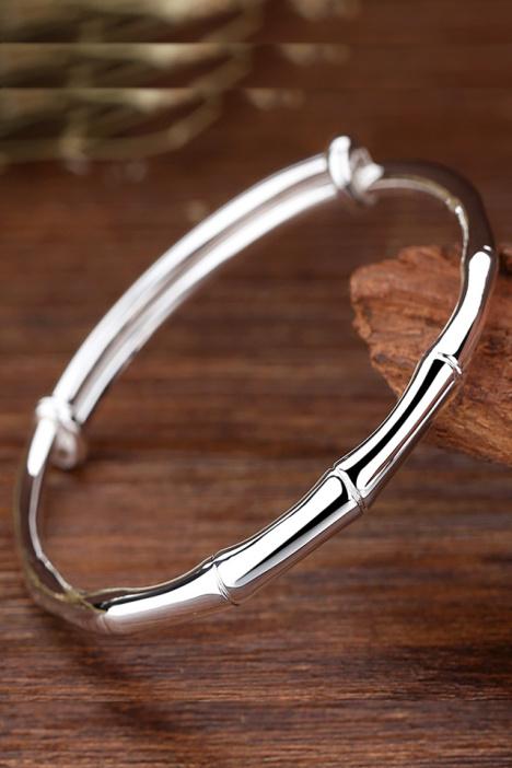 专柜正品竹节银手镯999纯银镯子女款竹节推拉银银镯子