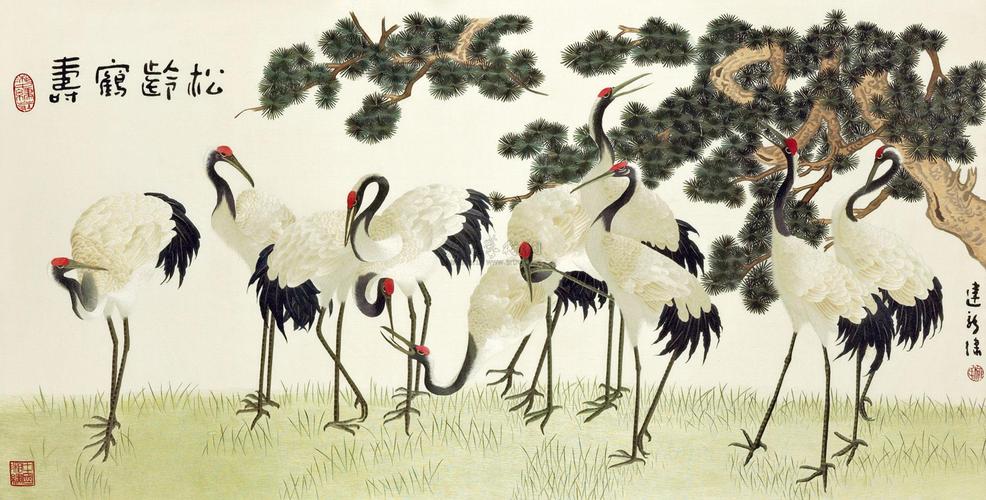 2883 单面绣屏《松龄鹤寿---陈之佛画稿》