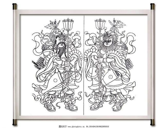 简单的门神白描_门神黑白描_永乐宫门神白描