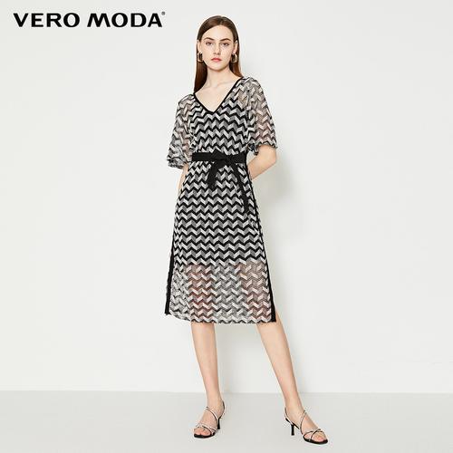 veromoda2020春季新款波浪条纹网眼两件件套连衣裙