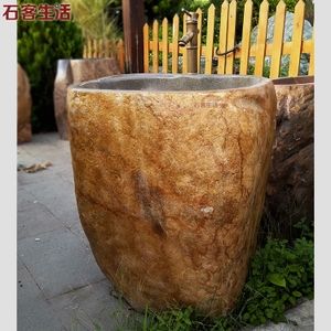 原石一体洗衣盆洗手池立柱盆花园庭院石头水槽龙头盆园林石洗手槽