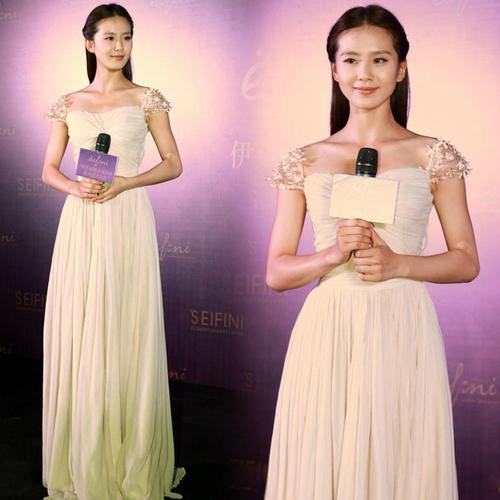 2015明星同款蕾丝包肩长款礼服新娘敬酒服刘诗诗主持演出服伴娘服