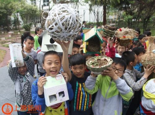重庆一群小学生设计制作鸟窝 消防员帮忙挂树上