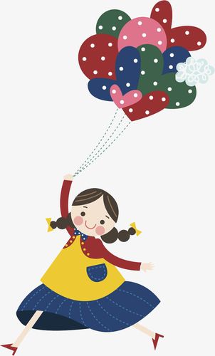 卡通拿着气球的女孩免抠图