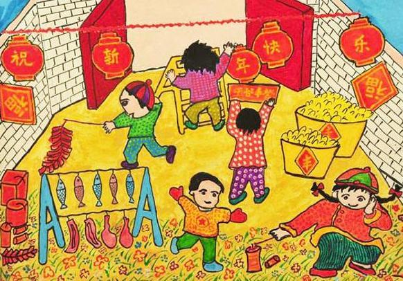 儿童画图片《年画》-高高兴兴过新年