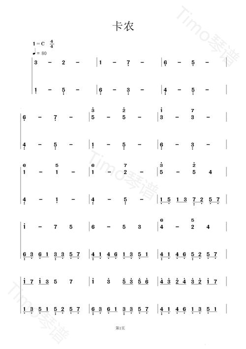 卡农c调简单入门级钢琴简谱 初学者适用谱子