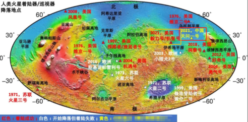 火星地图历史一刻标记:祝融着陆"桂林",美国毅力着陆