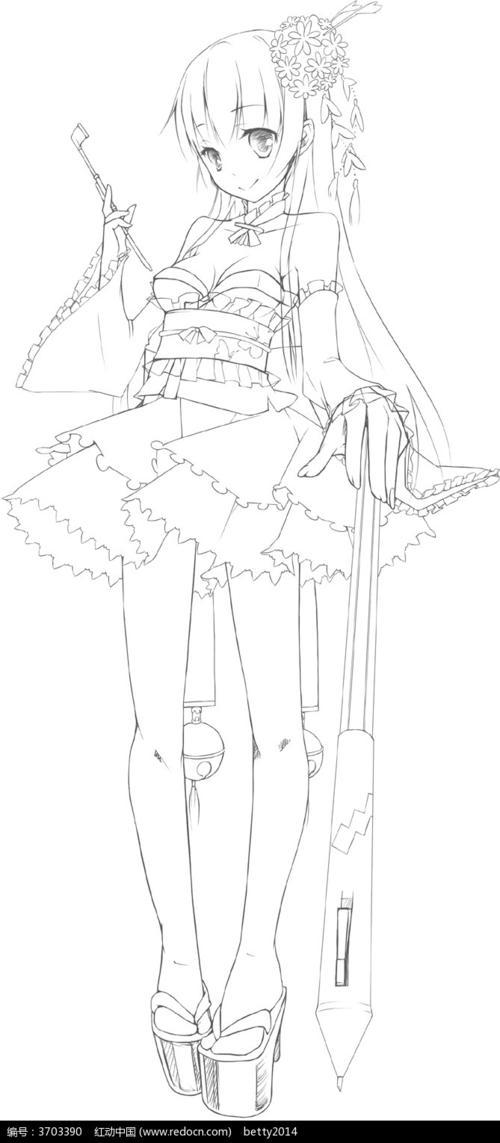 图片素材 漫画插画 人物卡通 梳头少女动漫线稿图片  请您有什么大叔