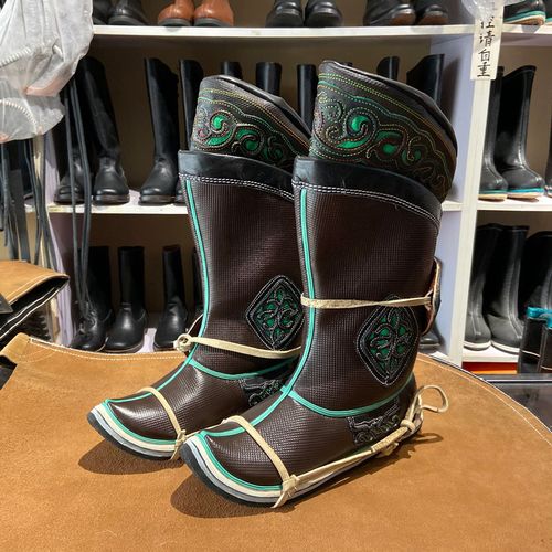 蒙古国进口头层牛皮男靴摔跤靴博克靴图腾马靴耐磨防滑摔跤靴男鞋