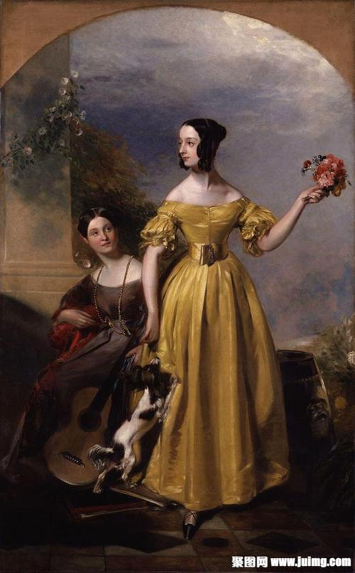 拿鲜花的贵族美女油画图片下载,美女,欧式贵族人物油画,复古人物油画
