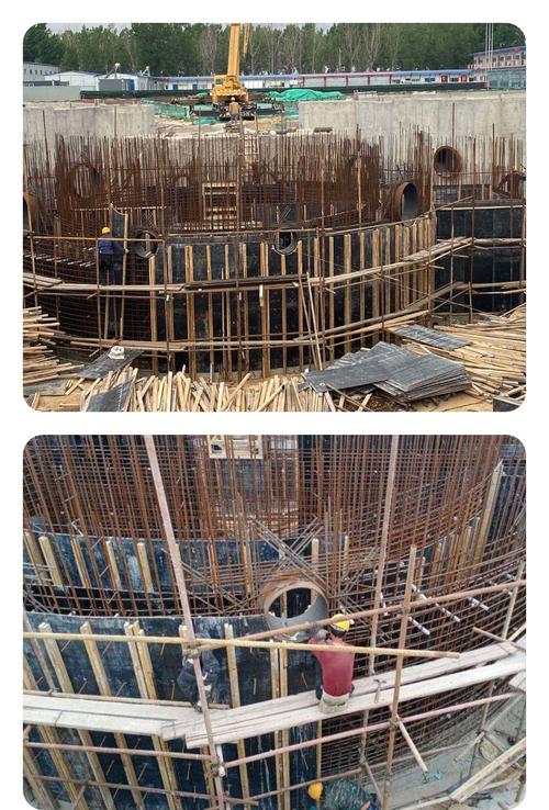 二沉池配水井模板安装,加固