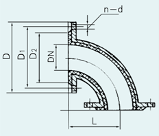 90°弯头安装尺寸图