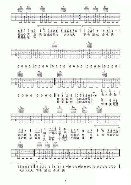 小苹果吉他谱筷子兄弟c调_小苹果歌词歌谱
