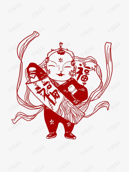 手绘福娃福剪纸窗花设计元素的素材免抠不规则元素中国风窗花中国元素