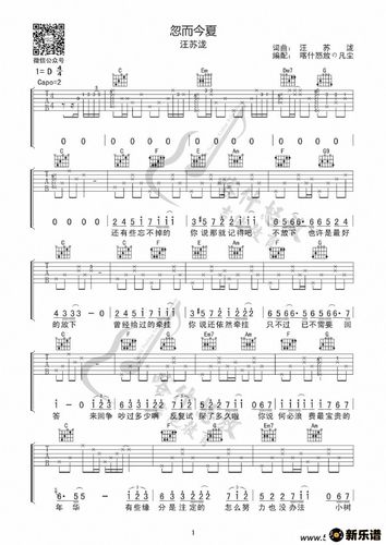 《忽而今夏》吉他谱 汪苏泷