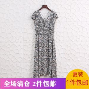 2018夏装佳然【禾】商场撤柜专柜品牌折扣女装时尚碎花露背连衣裙