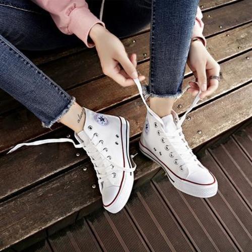 纤婗qianni情侣新款高帮帆布鞋女原宿百搭韩版女低帮帆布鞋视频