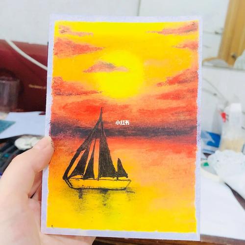 第一幅油画棒——《夕阳》_油画棒_夕阳_油画棒画_治愈_油画_文化