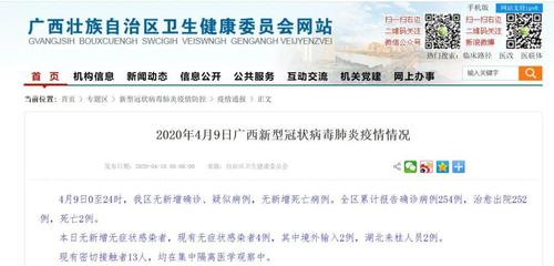 2020年4月9日广西新型冠状病毒肺炎疫情情况