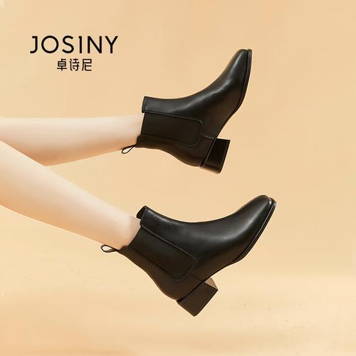 2021卓诗尼时装新款秋冬女鞋女单方头切尔西短靴