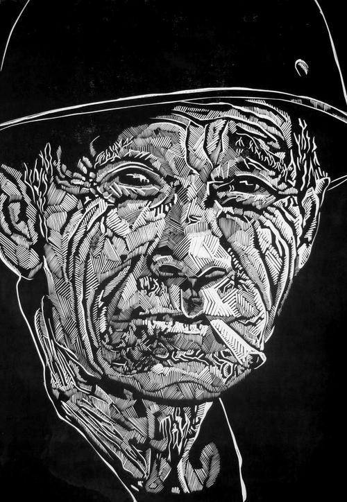 "当代民工"-黑白木刻版画