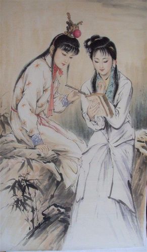 每日鉴赏#   白伯骅画作 贾宝玉林黛玉
