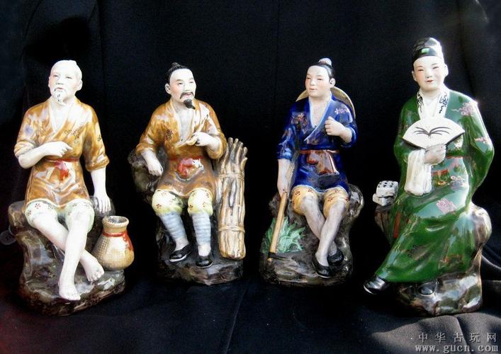 70年代末期景德镇雕塑瓷厂渔樵耕读瓷雕塑