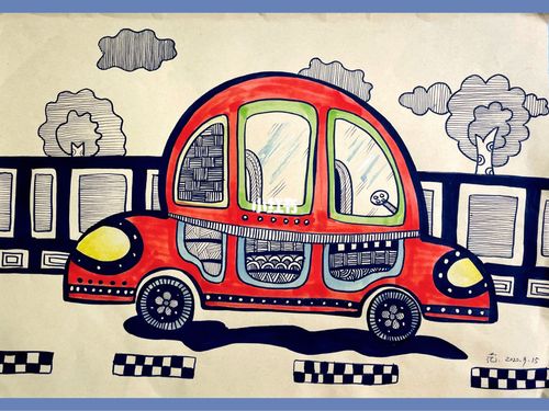 复古小汽车07_复古_线描_儿童画_临摹_气泡水_儿童线描_文化_绘画