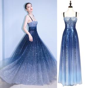 angelababy明星同款渐变吊带连衣裙奢华气质结婚礼服网纱超仙长裙