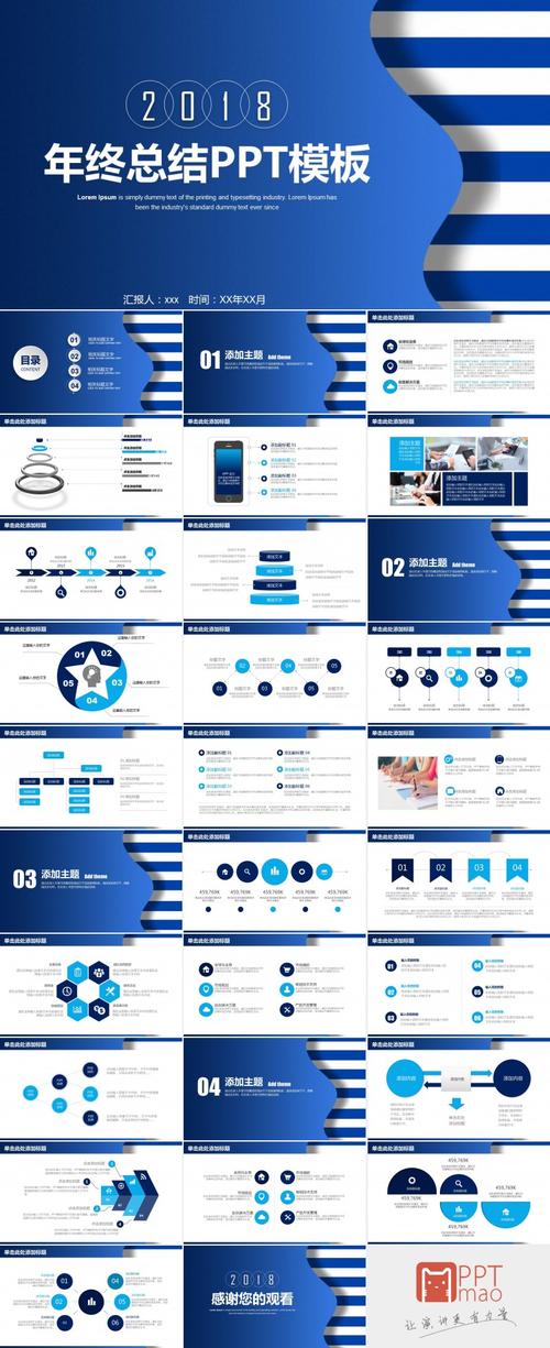 蓝色简约年终总结汇报动态ppt模板