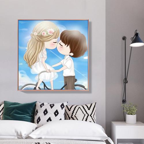 婚房甜蜜亲吻钻石绣简约清新方形温馨挂画卡通方形钻石绣客厅满钻全贴