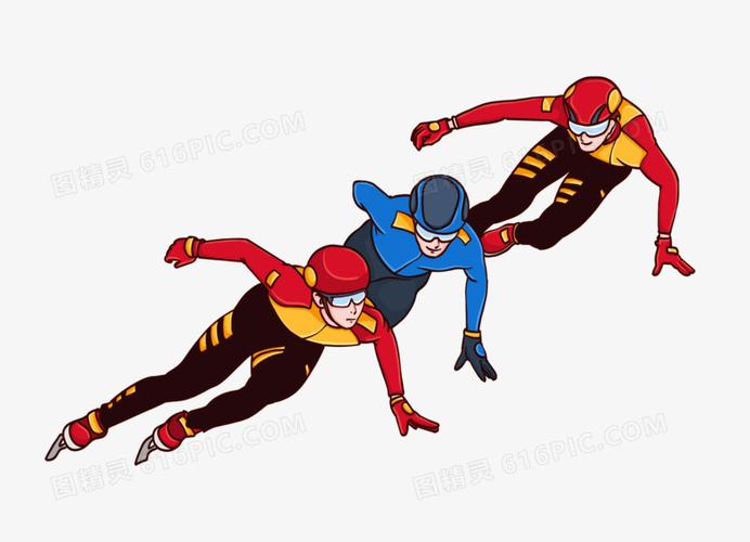 手绘卡通运动员短道速滑比赛场景