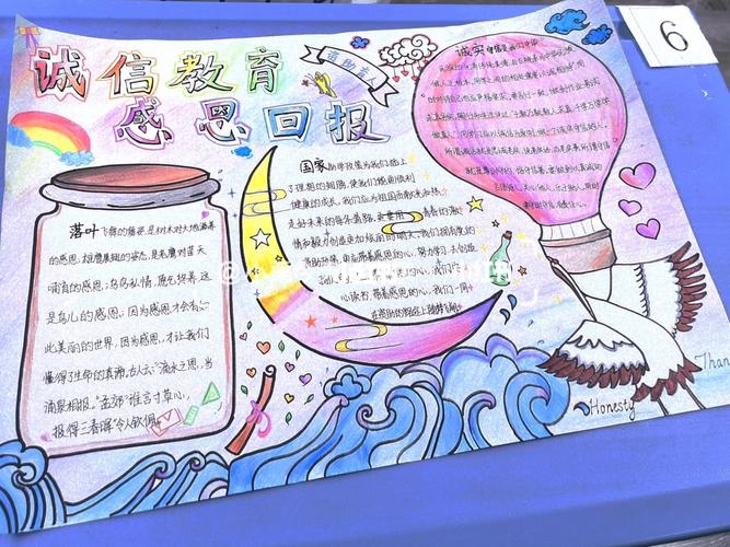 诚信 感恩手抄报_手抄报_教育_彩铅画_绘画_字体_文化