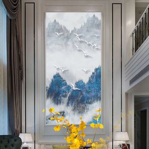 现代中式时尚大气巨幅客厅装饰画玄关走廊高档室内飞鸟挂画风景画