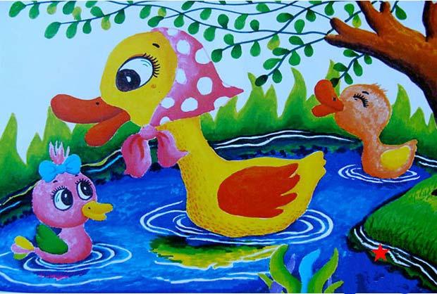 鸭妈妈和小鸭子儿童画图片