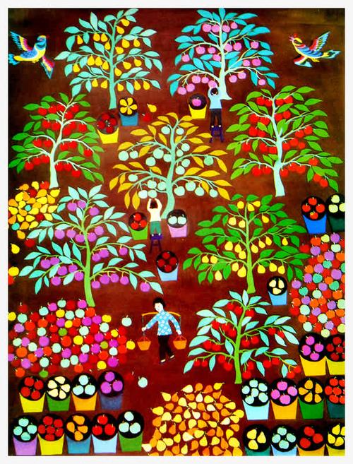 关键词 : 手绘果树,农民画,农村大丰收,丰收成果